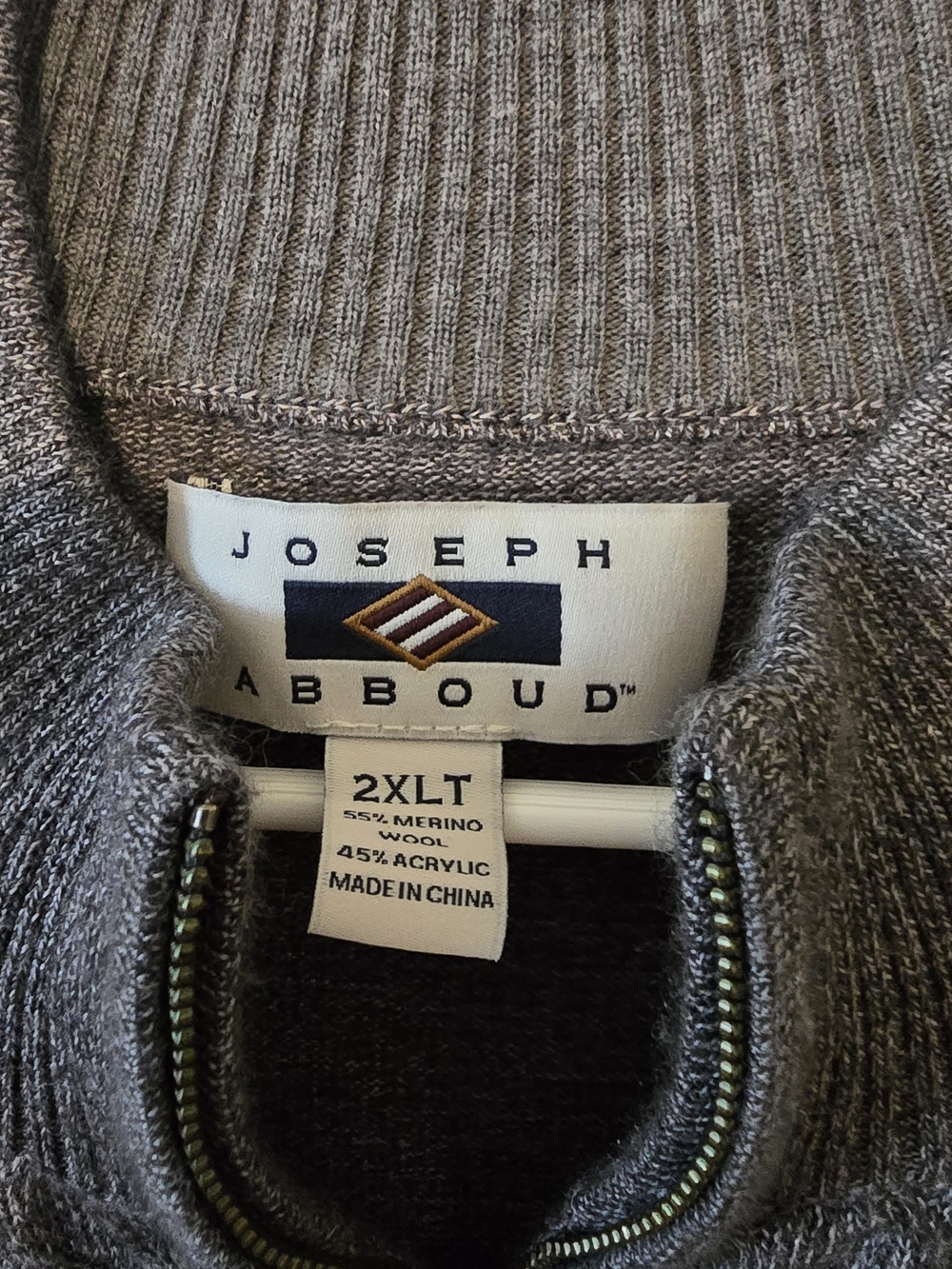 Joseph Abboud Men's Gray Ribbed Quarter-Zip Sweater 2XLT
